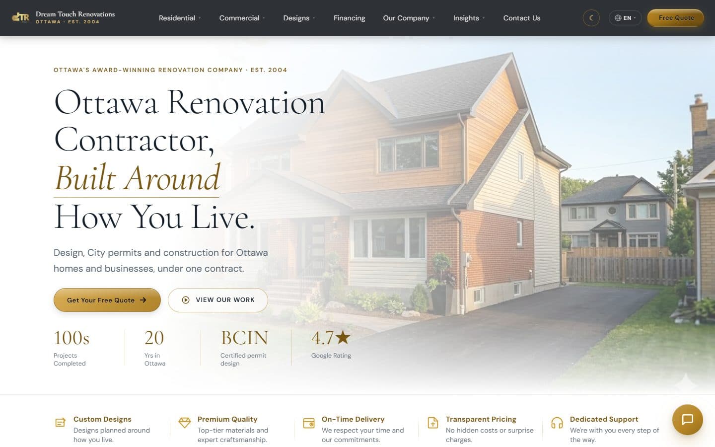 Dream Touch Renovations website, designed and built by Velogics