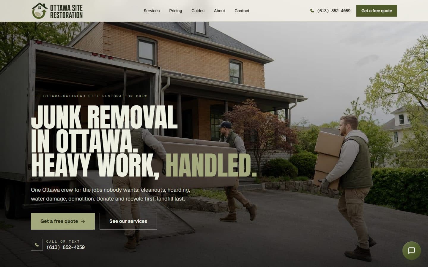 Ottawa Site Restoration website, designed and built by Velogics